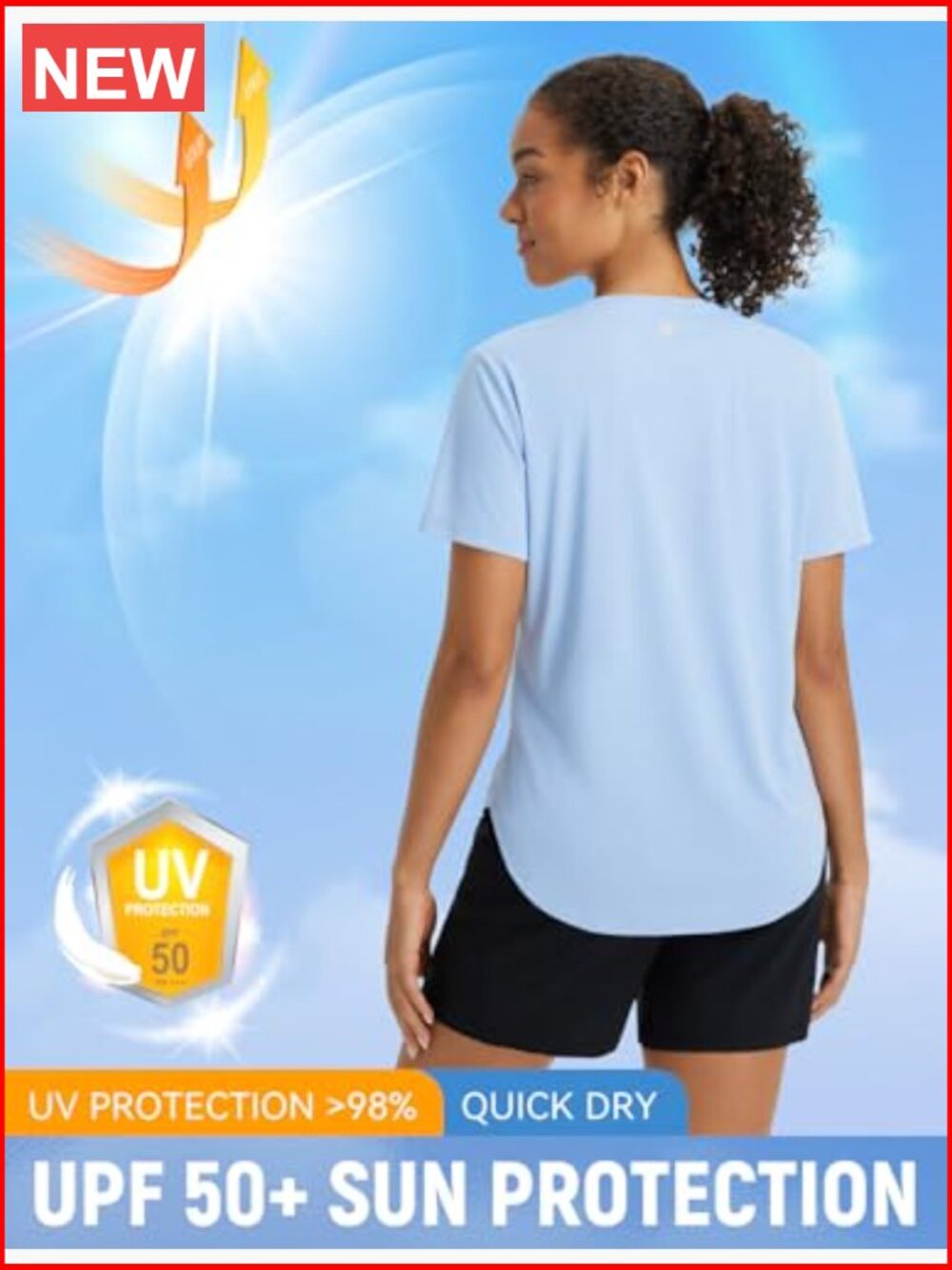 Lightweight Quick Dry UPF 50+ V Neck Loose Fit Short Sleeve Sun Shirt Workout - Picture 3 of 7